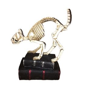 Halloween Decoration Cat Skeleton on Vintage Books